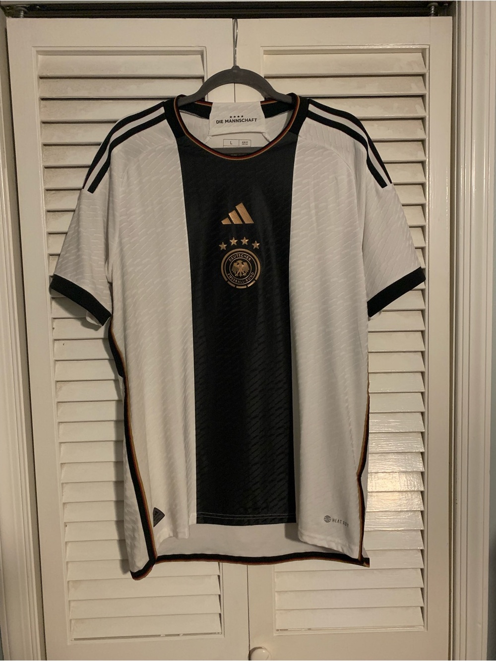 adidas Men’s Germany National Team Jersey – White, Black & Gold Trim